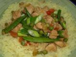 Chicken in Peanut Curry With Saffron Rice and Snow Peas