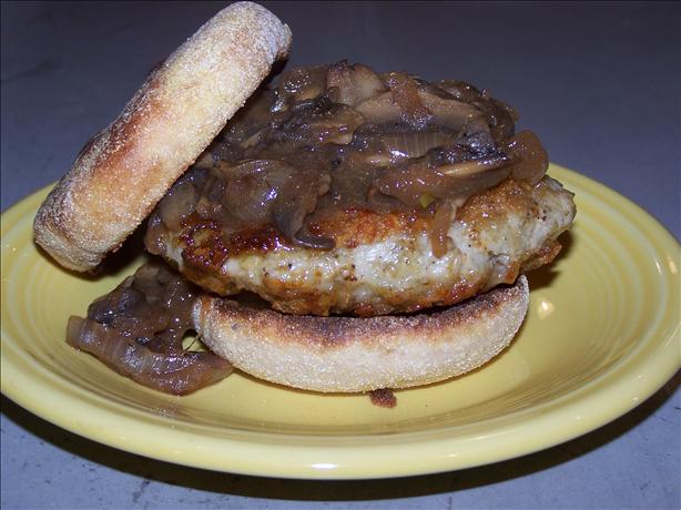 Onion and Mushroom Smothered Super Swiss Turkey Burgers. Photo by KathyP53