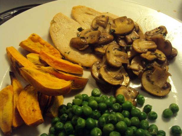 Turkey Marsala With Sweet Potato Wedges. Photo by dicentra