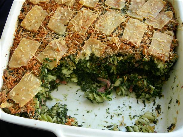 Spinach and Hot Ham Baked Pasta With a Crispy Top. Photo by kiwidutch
