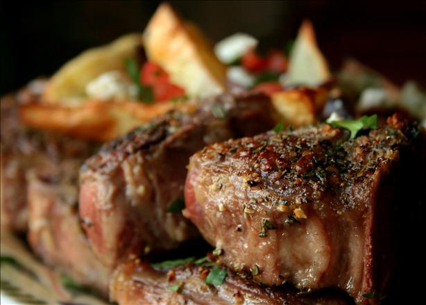 Lamb Chops and Potatoes With Olives, Tomatoes and Feta Cheese. Photo by GaylaJ
