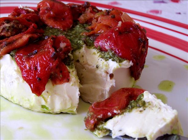 Brie Topped With Pesto and Sun-Dried Tomatoes. Photo by Rita~
