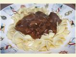Beef Tips over Noodles. Photo by Chemaine