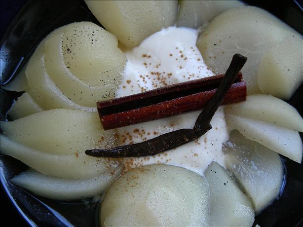 Honey-Poached Pears W/Brown Sugar Cream (#7). Photo by kiwidutch