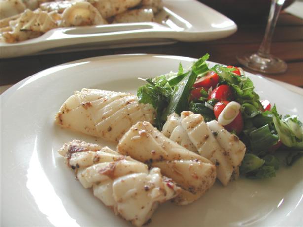 Salt and Pepper Squid or Calamari With Cucumber Salad. Photo by Chef floWer