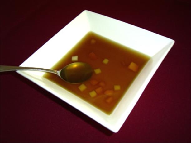 Light Beef Consomm&eacute; With Diced Vegetables. Photo by RalMiska
