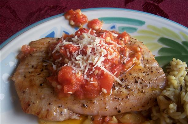 Seared Opah (Moonfish) With Vine-Ripe Tomato Garlic Butter. Photo by lazyme