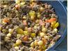 Singapore Noodles With Ground Beef  and Chickpeas. Recipe by Kittencalskitchen