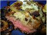 Pub Style Peppered Stilton Steaks With Charred Onions and Chips