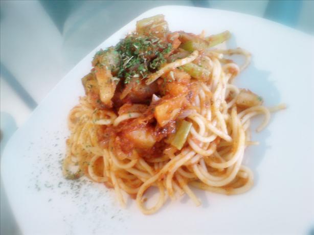 Garlic Spaghetti With Pan-Fried Vegetables. Photo by ~Deux Petits Chefs!