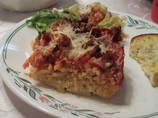 Spaghetti Crust Sausage Pizza Casserole. Photo by ColCadsMom