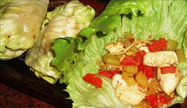 Szechuan Chicken (Or Tofu) in Lettuce Bundles (Solo Cooking). Photo by AmandaInOz