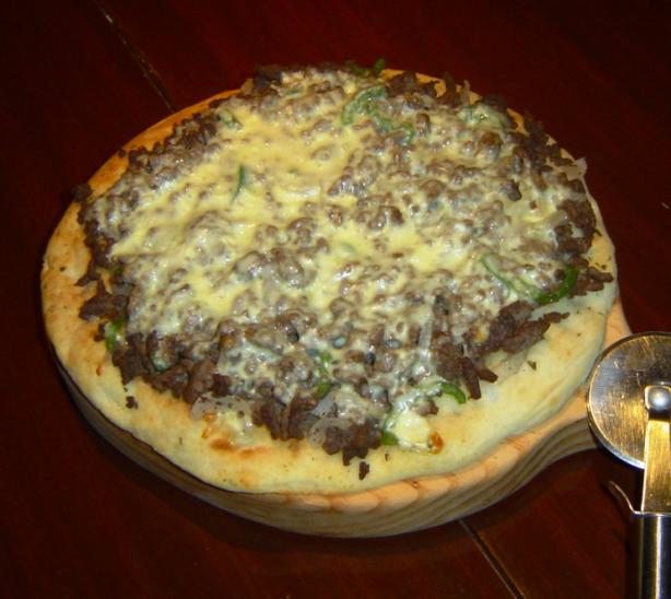 Cheese " Steak" Pizza. Photo by A Good Thing