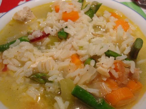 Chicken Soup With Asparagus and Rice. Photo by Starrynews