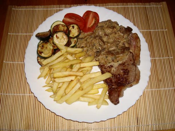 Rib-Eye Steaks W/ Mushrooms, Brandy and Blue Cheese. Photo by Brian Holley
