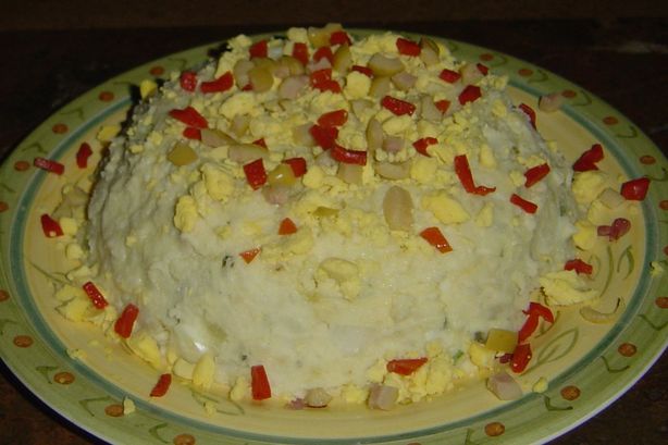 Mom's Mashed Potato Salad. Photo by Linda's Busy Kitchen