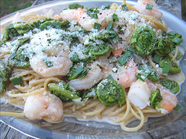 Spaghettini With Fiddleheads and Shrimp. Photo by ~Leslie~
