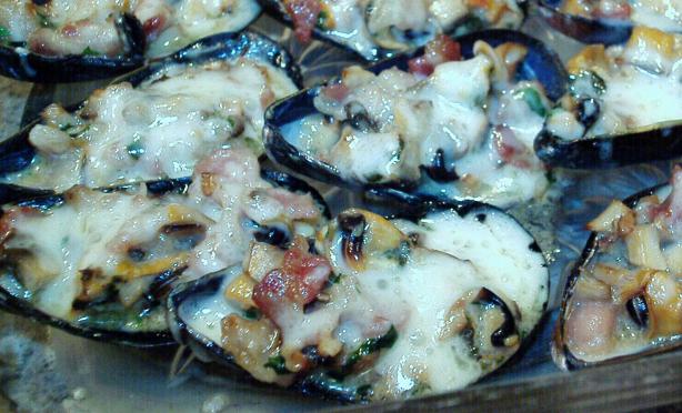 Baked Mussels With Mushrooms and Bacon. Photo by Kim127