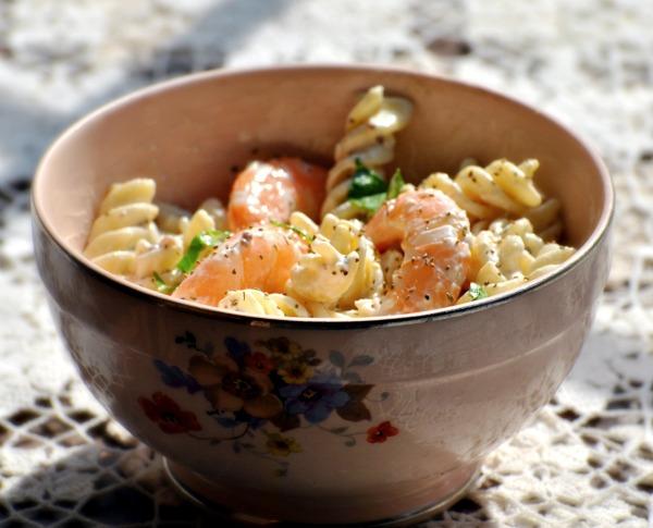 Pasta Salad With Baby Shrimp. Photo by Andi of Longmeadow Farm