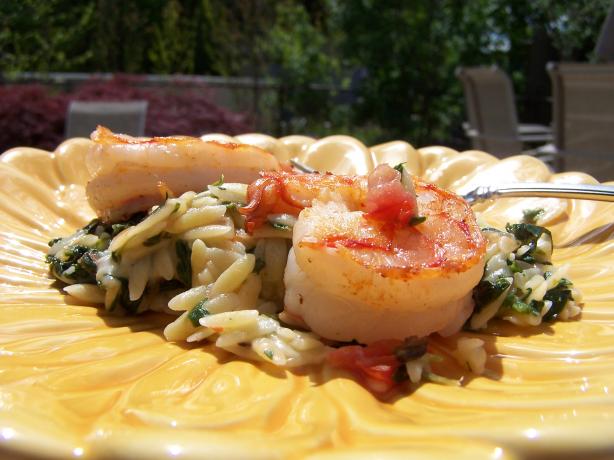 Creamy Orzo With Spinach and Shrimp. Photo by Rita~