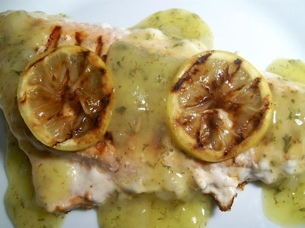Grilled Lemon-Stuffed Salmon Steaks With Lemon-Dill Sauce. Photo by Sharon123