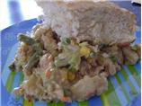 Pot Pie Casserole With a Biscuit Topping.