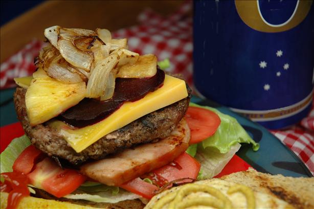 The Works -  Bonza Aussie Burger and Chips!. Photo by gourmetmomma