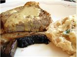 Pepper Steak With Butter Bean Mash and Portabella Mushrooms.