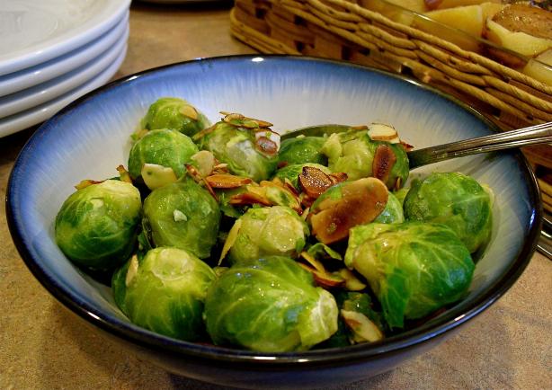Microwaved Brussels Sprouts With Almonds. Photo by PaulaG