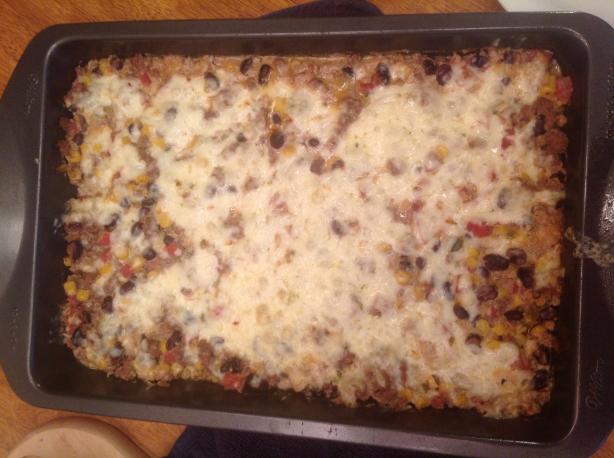 Mexican Layered Beef and Bean Casserole. Photo by Posiespocketbook