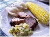 V's Grilled Jerk Pork Tenderloin and Pineapple Mango-Kiwi Salsa