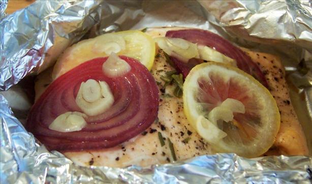Foil Wrapped Side of Salmon With Lemon and Rosemary. Photo by Bobtail