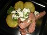 Grilled Strip Steaks and Potatoes With Blue Cheese Butter. Recipe by Galley Wench