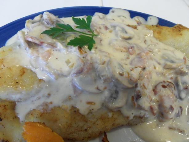 Pan-Fried Fish With Bacon-Mushroom Sauce. Photo by AZPARZYCH