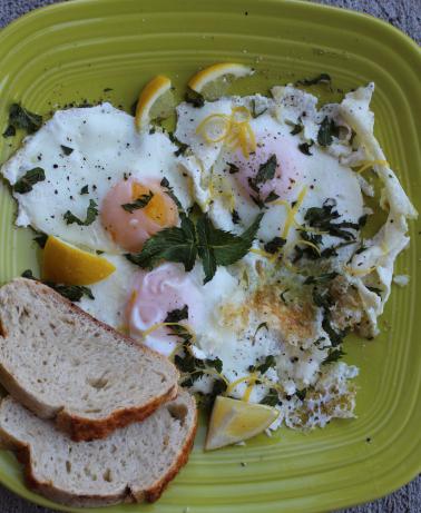 Fried Eggs With Garlic, Lemon and Mint. Photo by Cookgirl