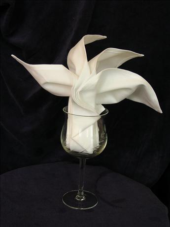 Serviette/Napkin Folding, Sydney Opera Fan in Wine Glass. Photo by kiwidutch