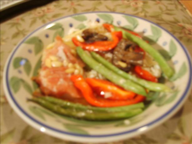 Baked Cod With Vegetables, Prosciutto and Pine Nuts. Photo by KelBel