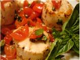 Grilled Scallops Topped With Bruschetta on Toast