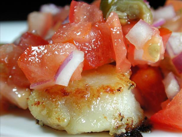Pan Seared Scallops With Fresh Tomato Caper Salsa. Photo by Chef floWer