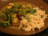 Thai Tofu W/Red Curry Sauce over Coconut Scallion Rice. Recipe by Chandra M