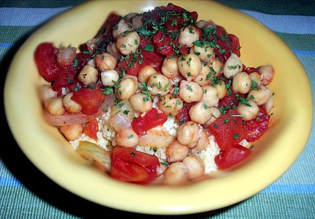Stewed Tomatoes and Garbanzo Beans. Photo by dicentra