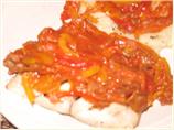 Sea Bass With Sicilian Pepper Sauce. Photo by Kennasmommy
