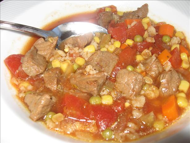 Vegetable Beef and Barley Soup. Photo by mary winecoff