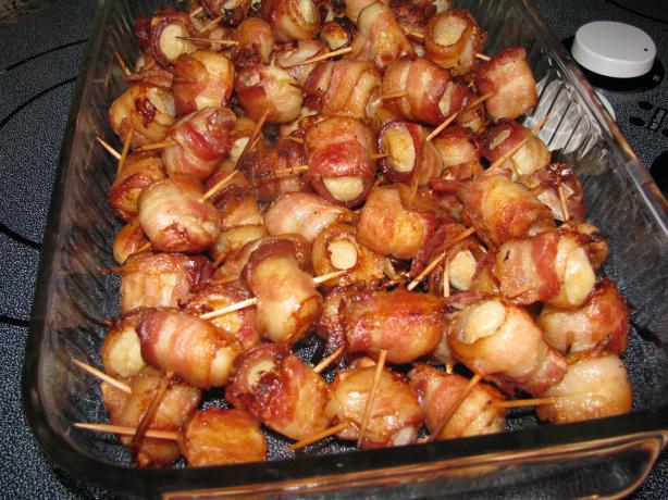 Spicy Ketchup Glazed Bacon-Wrapped Water Chestnuts. Photo by Bonnie Young