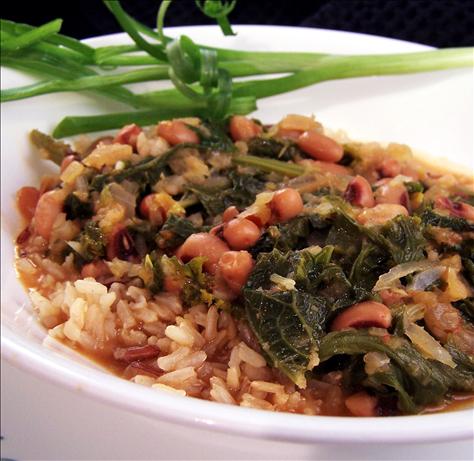 Black-Eyed Peas With Mustard Greens and Rice. Photo by PaulaG