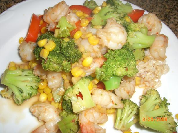 Gingered Shrimp With Corn and Broccoli. Photo by Ann 3