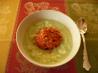 Chilled Cucumber-Yogurt Soup With Bulgur Timbales. Recipe by Engrossed