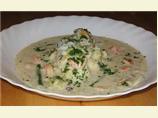 Creamy Fish Topped With Mussels and Prawns