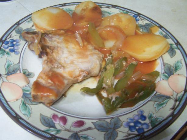 Potatoes, Green Peppers, and Pork Chops. Photo by Cher Jewhurst