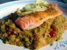 Golden Salmon on a Bed of Lentils